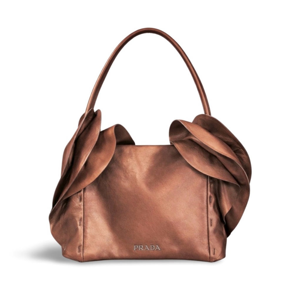 Prada | Metallic Neutral Nappa Ruffle Shoulder Bag – Rare Vintage